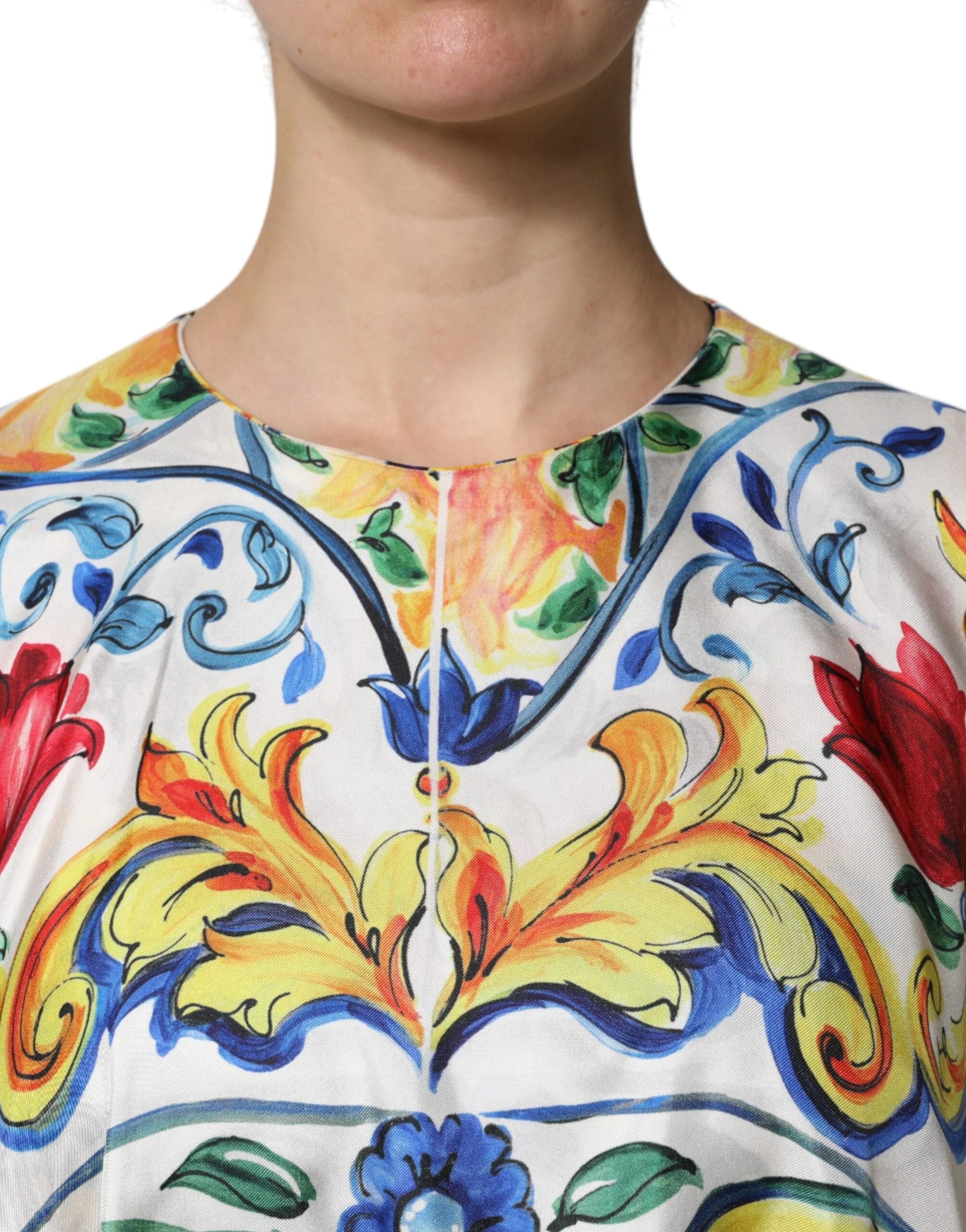 Dolce & Gabbana Multicolor Majolica Kaftan Short Sleeves Maxi Dress - Dresses