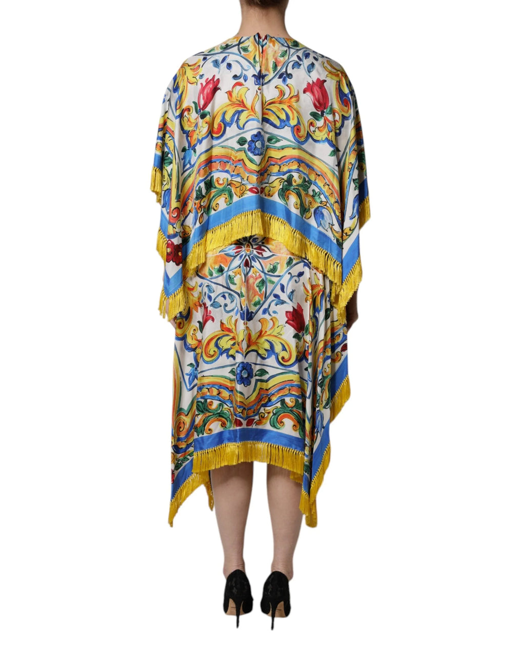 Dolce & Gabbana Multicolor Majolica Kaftan Short Sleeves Maxi Dress - Dresses