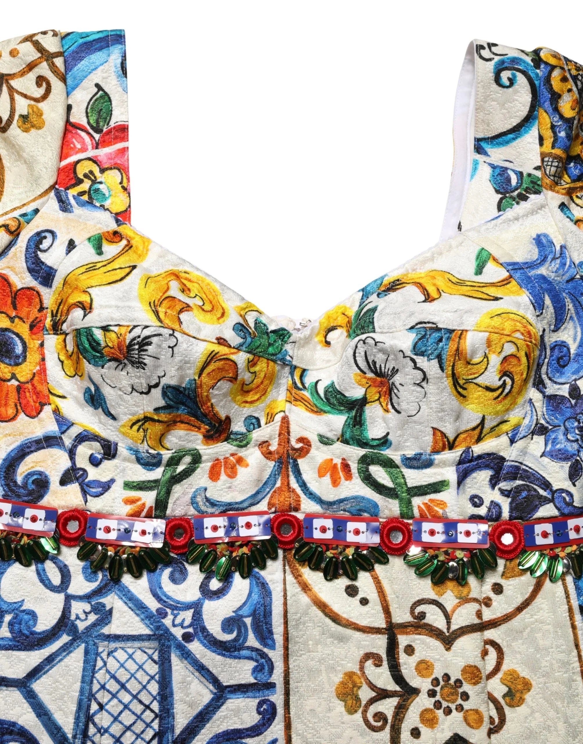 Dolce & Gabbana Multicolor Majolica Print Cotton Mini Dress - IT36|XXS