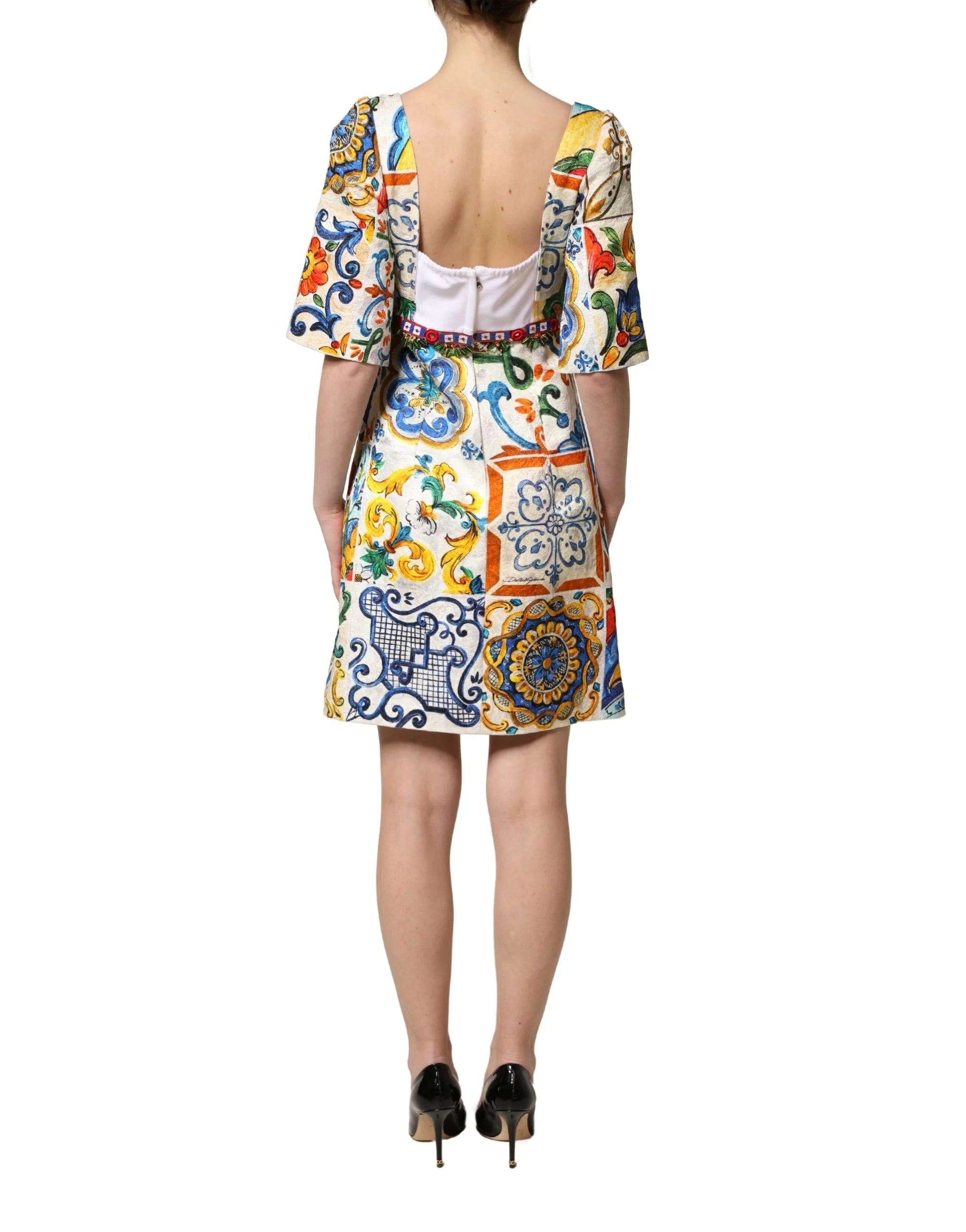 Dolce & Gabbana Multicolor Majolica Print Cotton Mini Dress - IT36|XXS