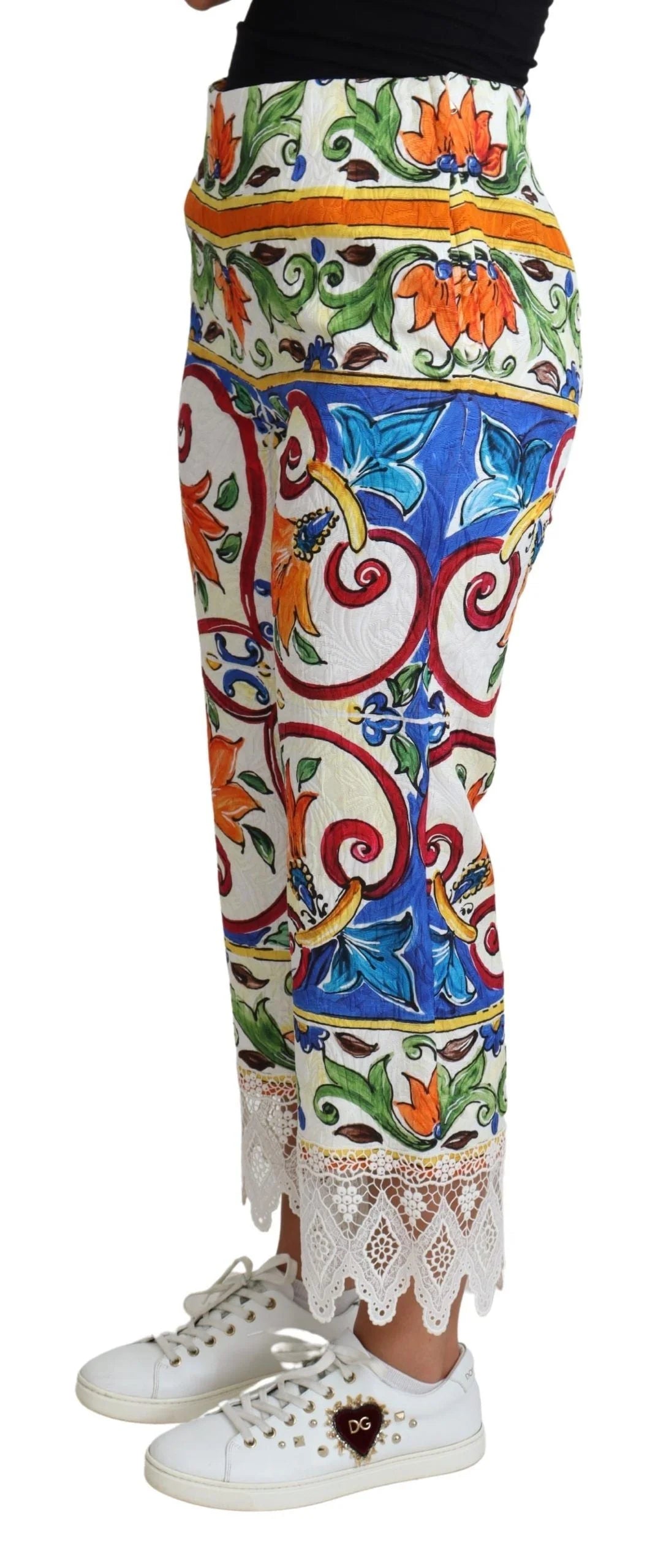 Dolce & Gabbana Multicolor Majolica Print Trouser Cotton Pants - Trousers