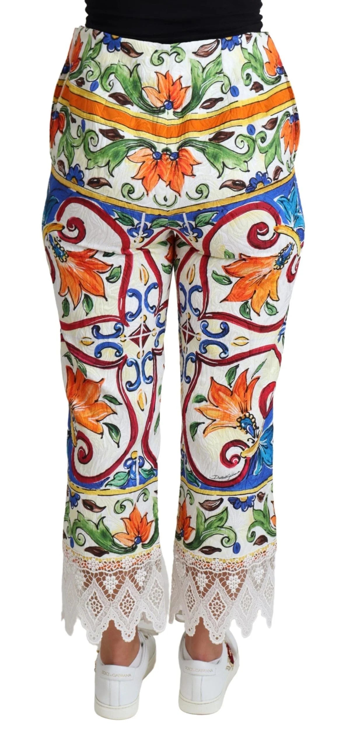 Dolce & Gabbana Multicolor Majolica Print Trouser Cotton Pants - Trousers