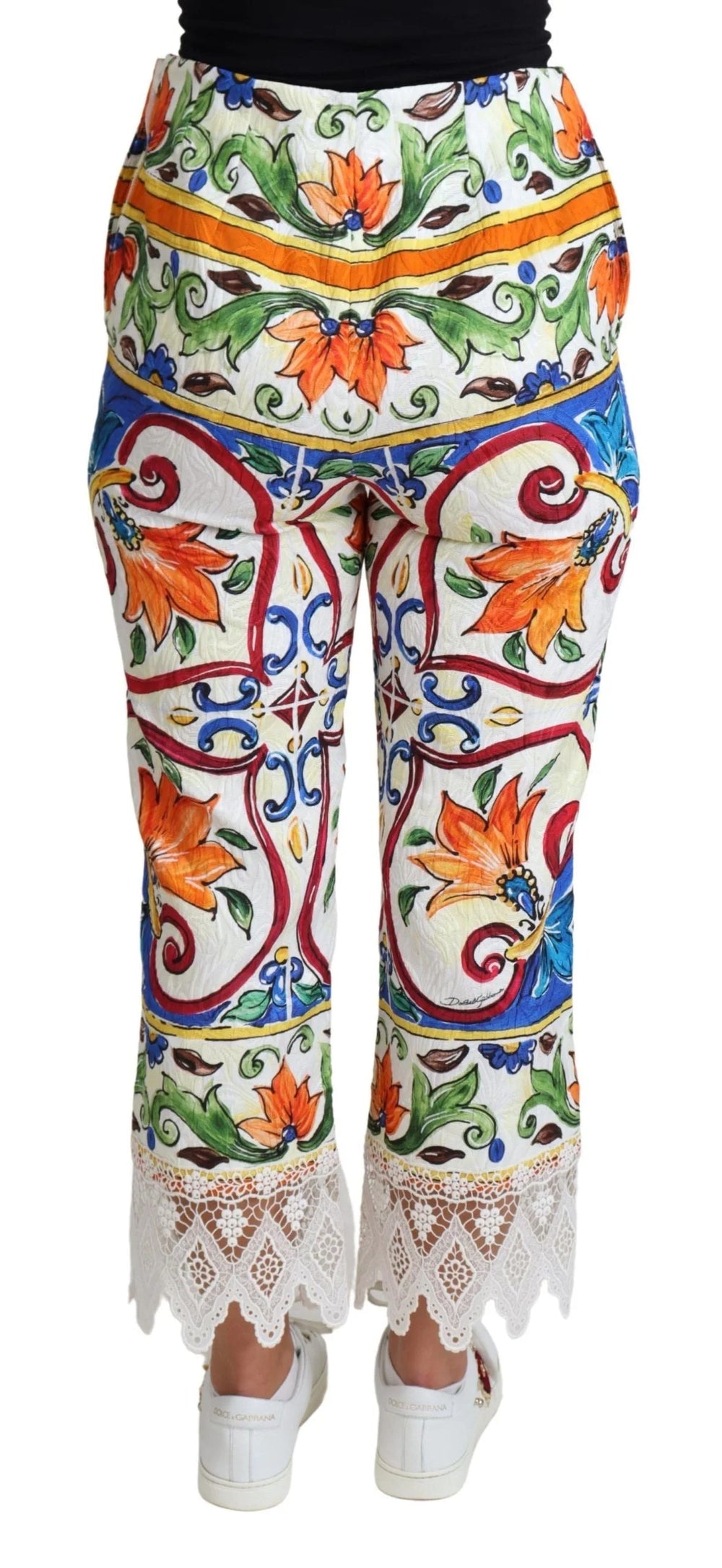 Dolce & Gabbana Multicolor Majolica Print Trouser Cotton Pants - Trousers