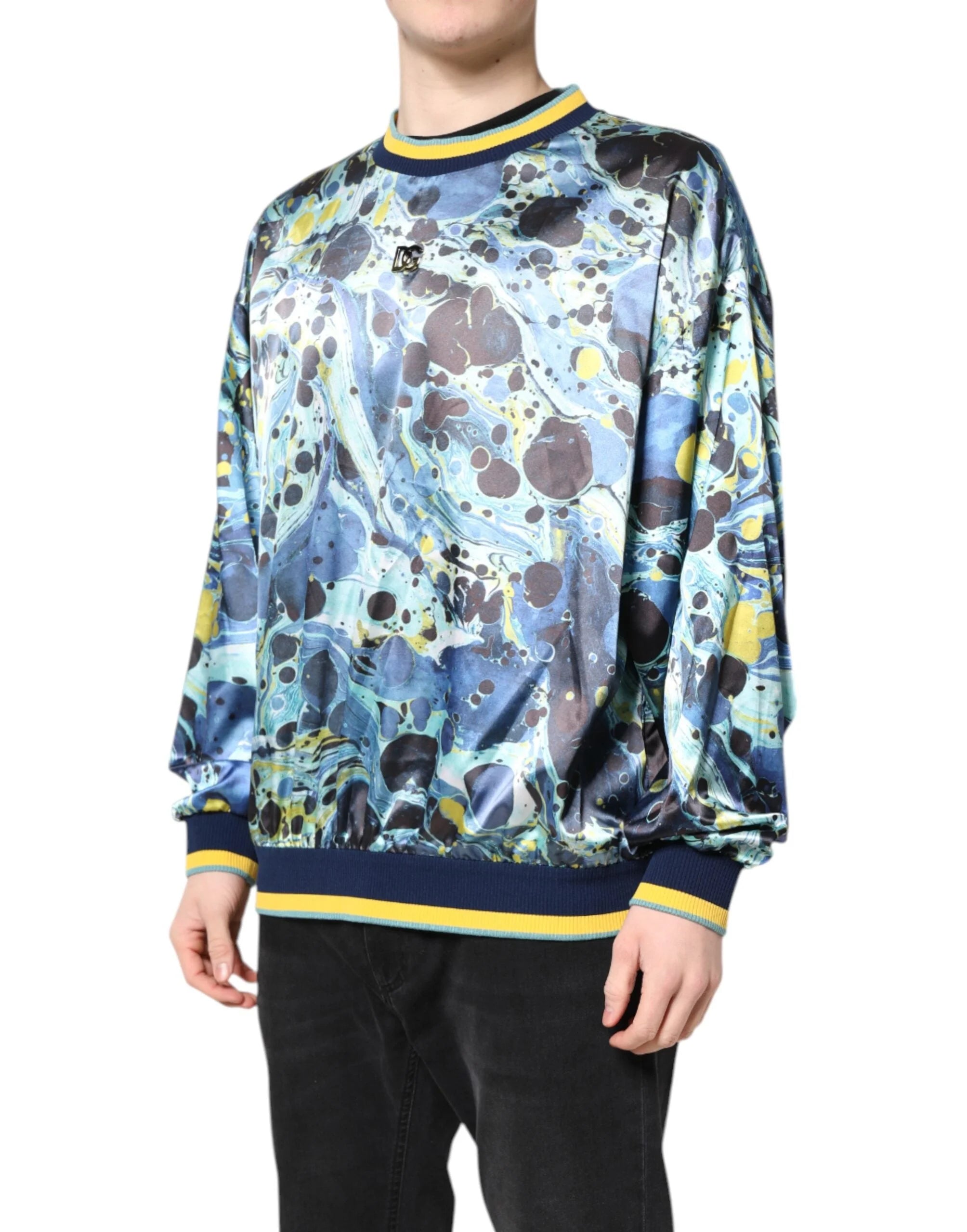 Dolce & Gabbana Multicolor Marble Print Men Pullover Sweater - IT52 | XL - Sweaters