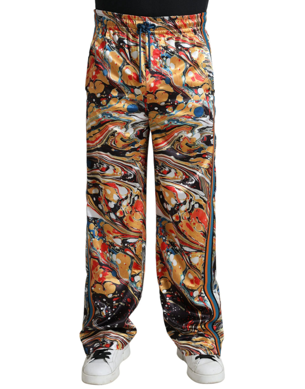 Dolce & Gabbana Multicolor Marble Print Satin Pants - Track Pants