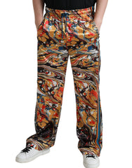Dolce & Gabbana Multicolor Marble Print Satin Pants - Track Pants
