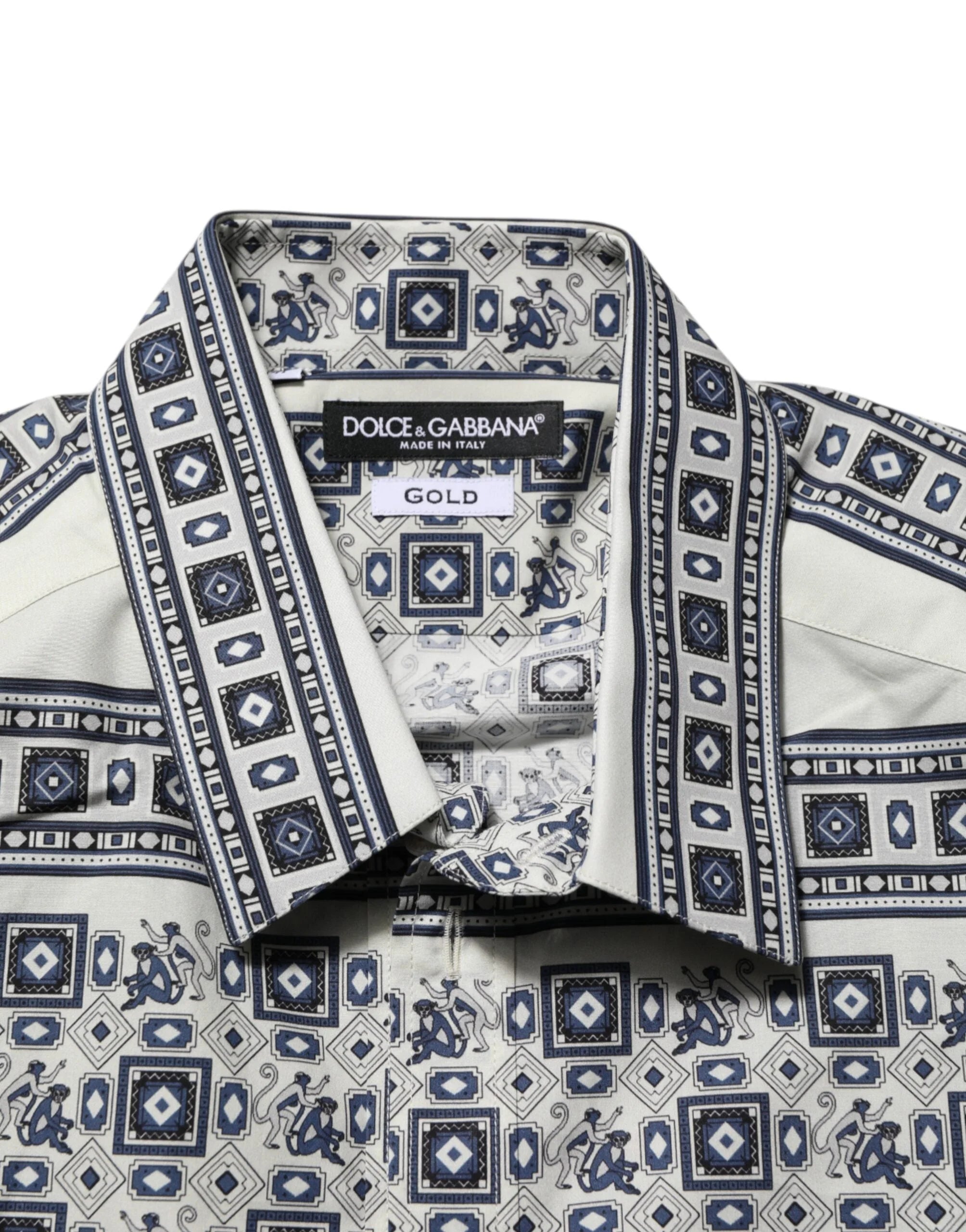 Dolce & Gabbana Multicolor Monkey Tie Print GOLD Dress Shirt - IT41 | L
