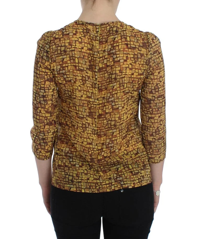 Dolce & Gabbana Multicolor Mosaic Print Silk Blouse T-shirt - Blouses