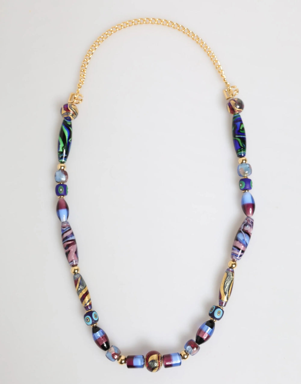 Dolce & Gabbana Multicolor Murano Glass Beads Gold Brass Chain Jewelry Necklace - Necklaces