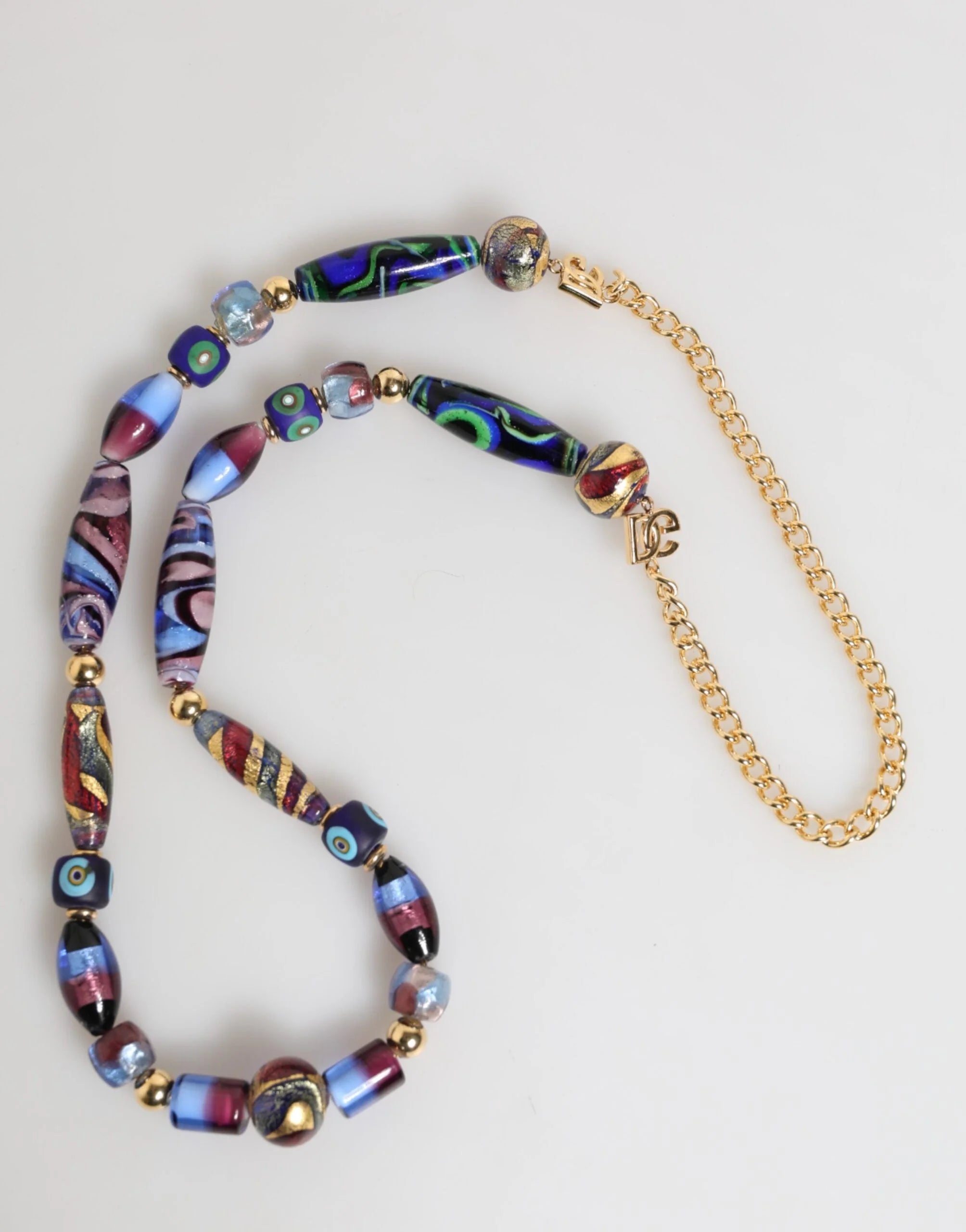 Dolce & Gabbana Multicolor Murano Glass Beads Gold Brass Chain Jewelry Necklace - Necklaces