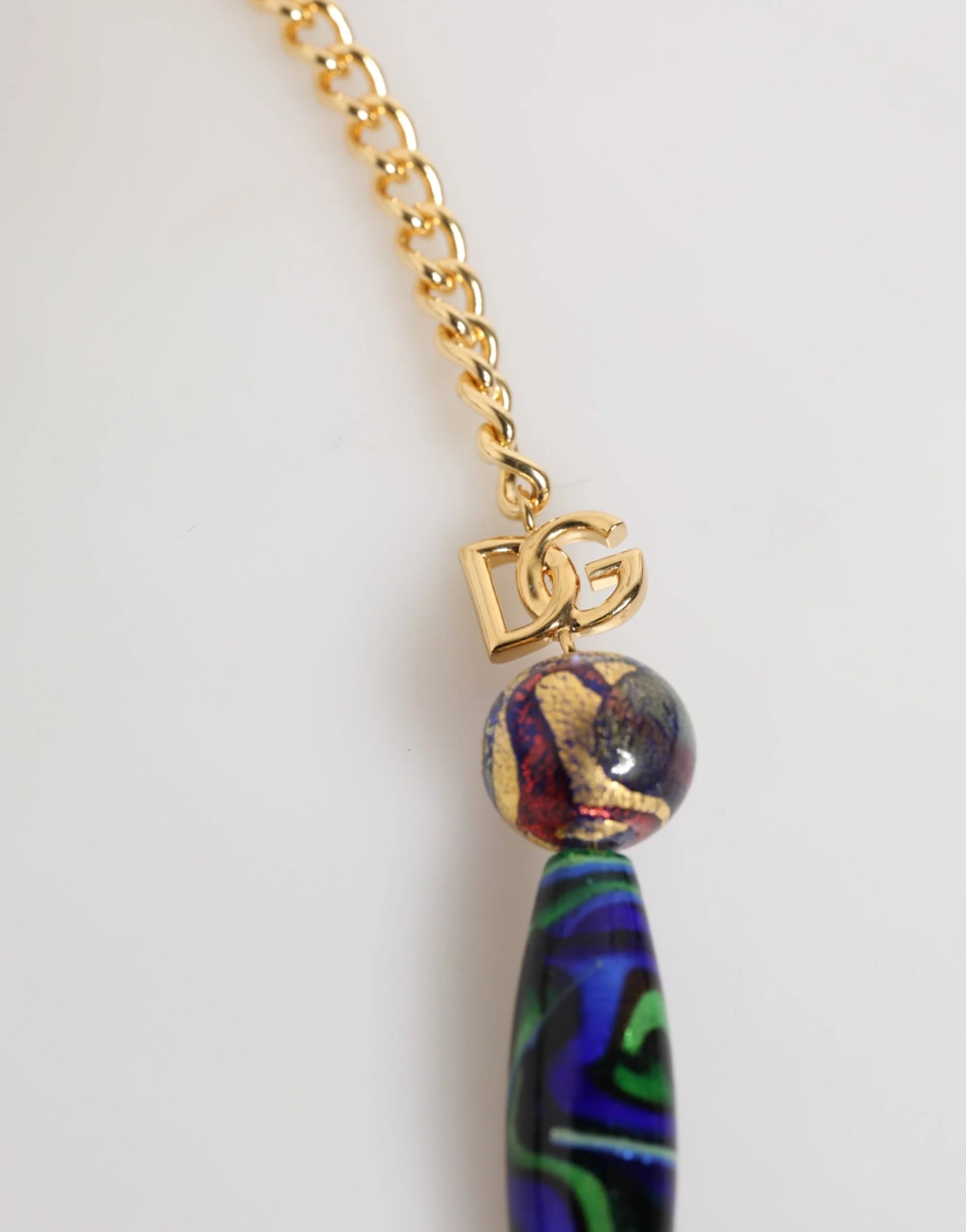 Dolce & Gabbana Multicolor Murano Glass Beads Gold Brass Chain Jewelry Necklace - Necklaces