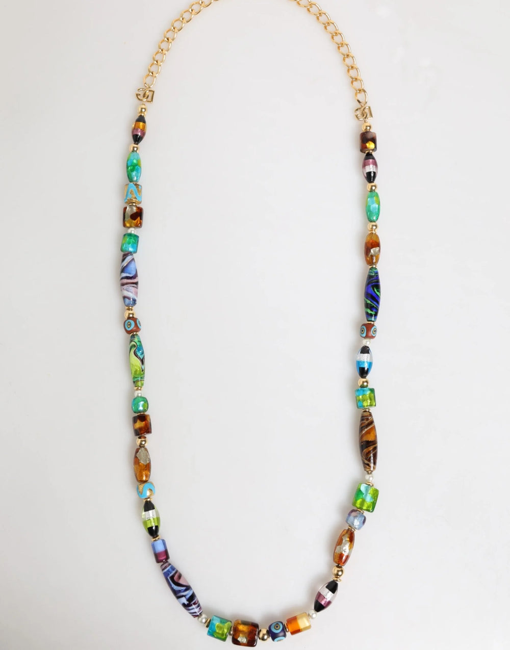 Dolce & Gabbana Multicolor Murano Glass Beads Gold Chain Jewelry Necklace - Necklaces