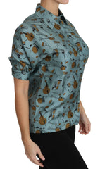 Dolce & Gabbana Multicolor Musical Instruments Silk Short sleeve Shirt - IT36|XXS - Blouses