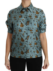 Dolce & Gabbana Multicolor Musical Instruments Silk Short sleeve Shirt - IT36|XXS - Blouses