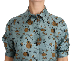 Dolce & Gabbana Multicolor Musical Instruments Silk Short sleeve Shirt - IT36|XXS - Blouses
