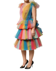 Dolce & Gabbana Multicolor Nylon Tiered Tulle Midi Dress - IT40|S