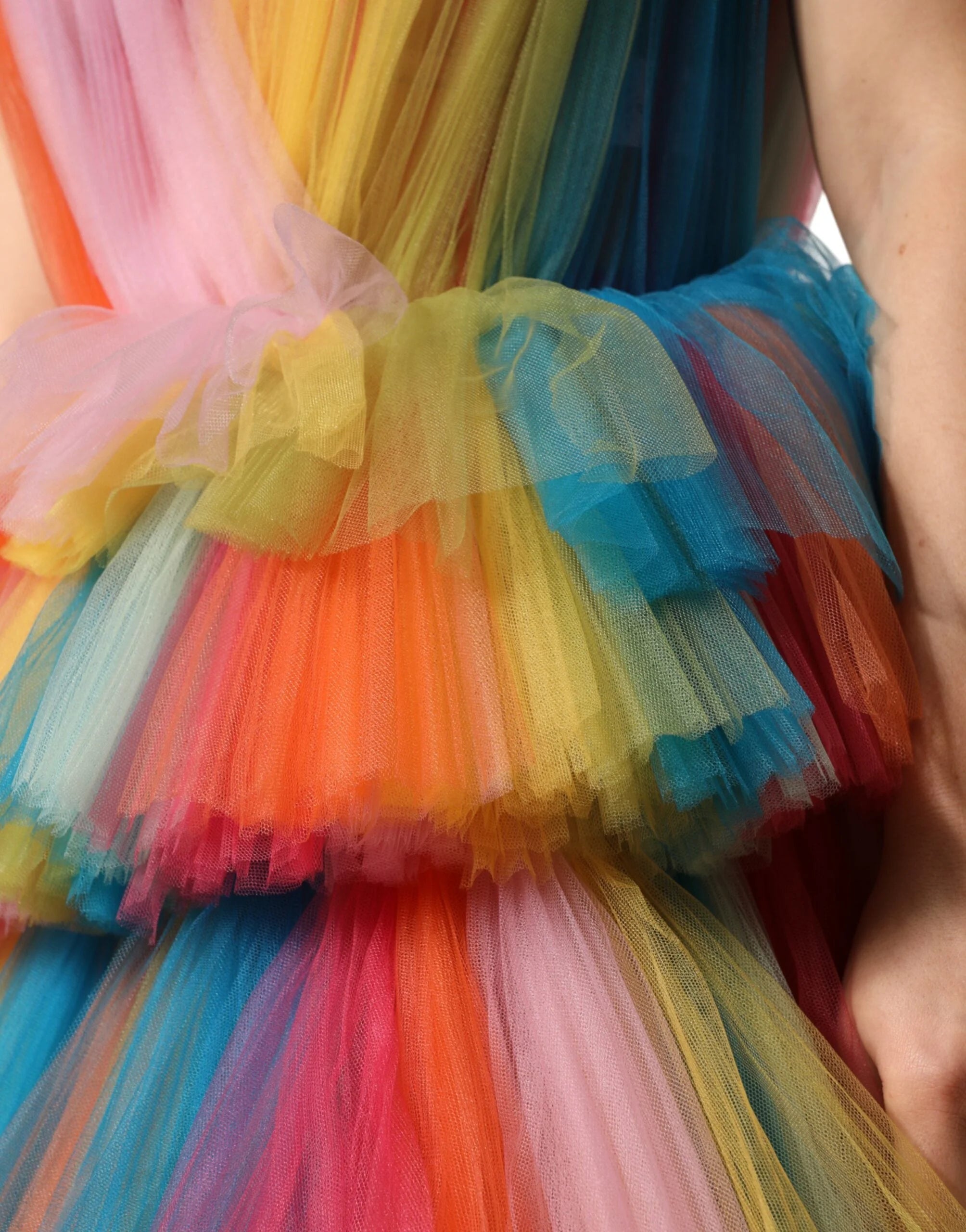 Dolce & Gabbana Multicolor Nylon Tiered Tulle Midi Dress - IT40|S