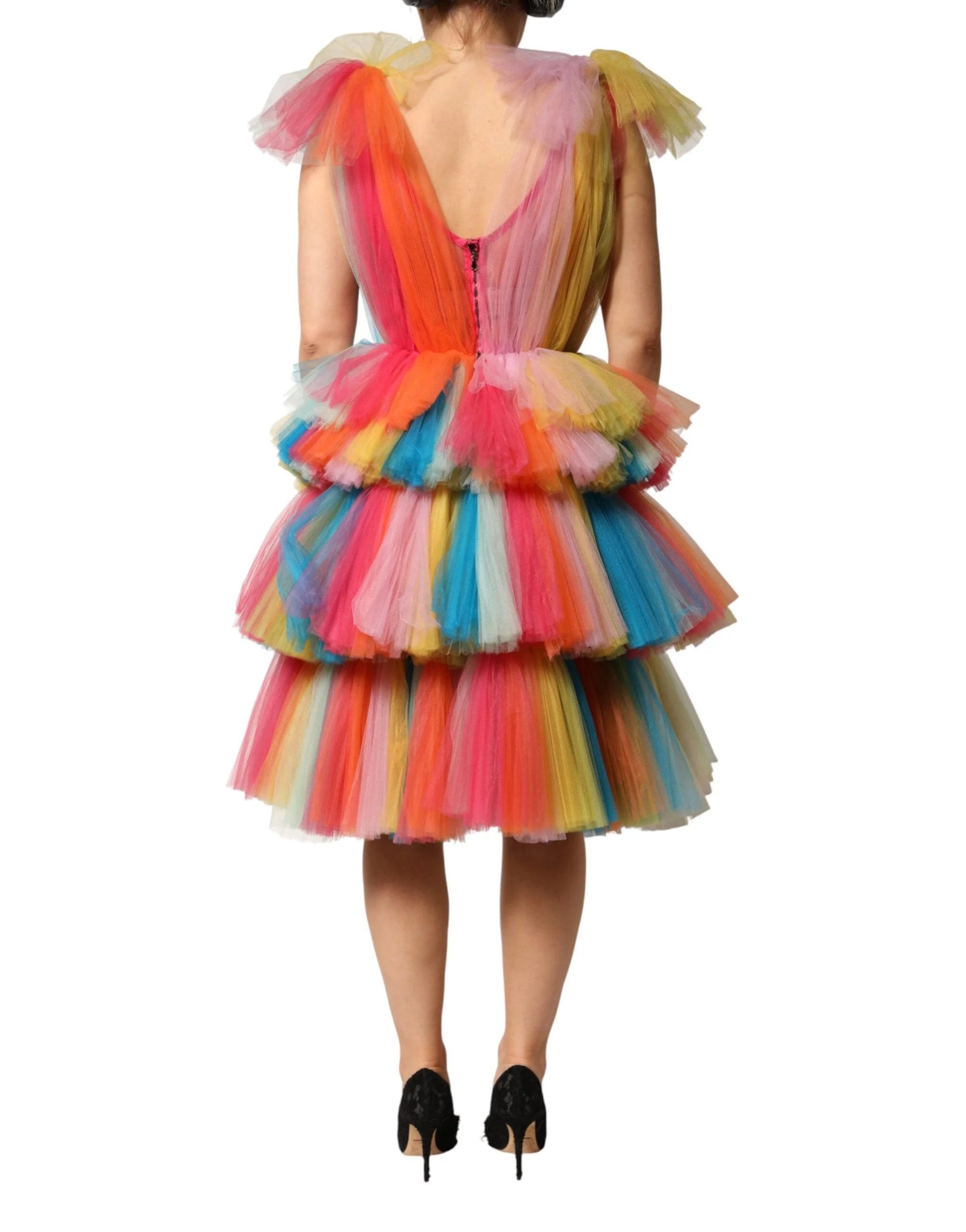 Dolce & Gabbana Multicolor Nylon Tiered Tulle Midi Dress - IT40|S