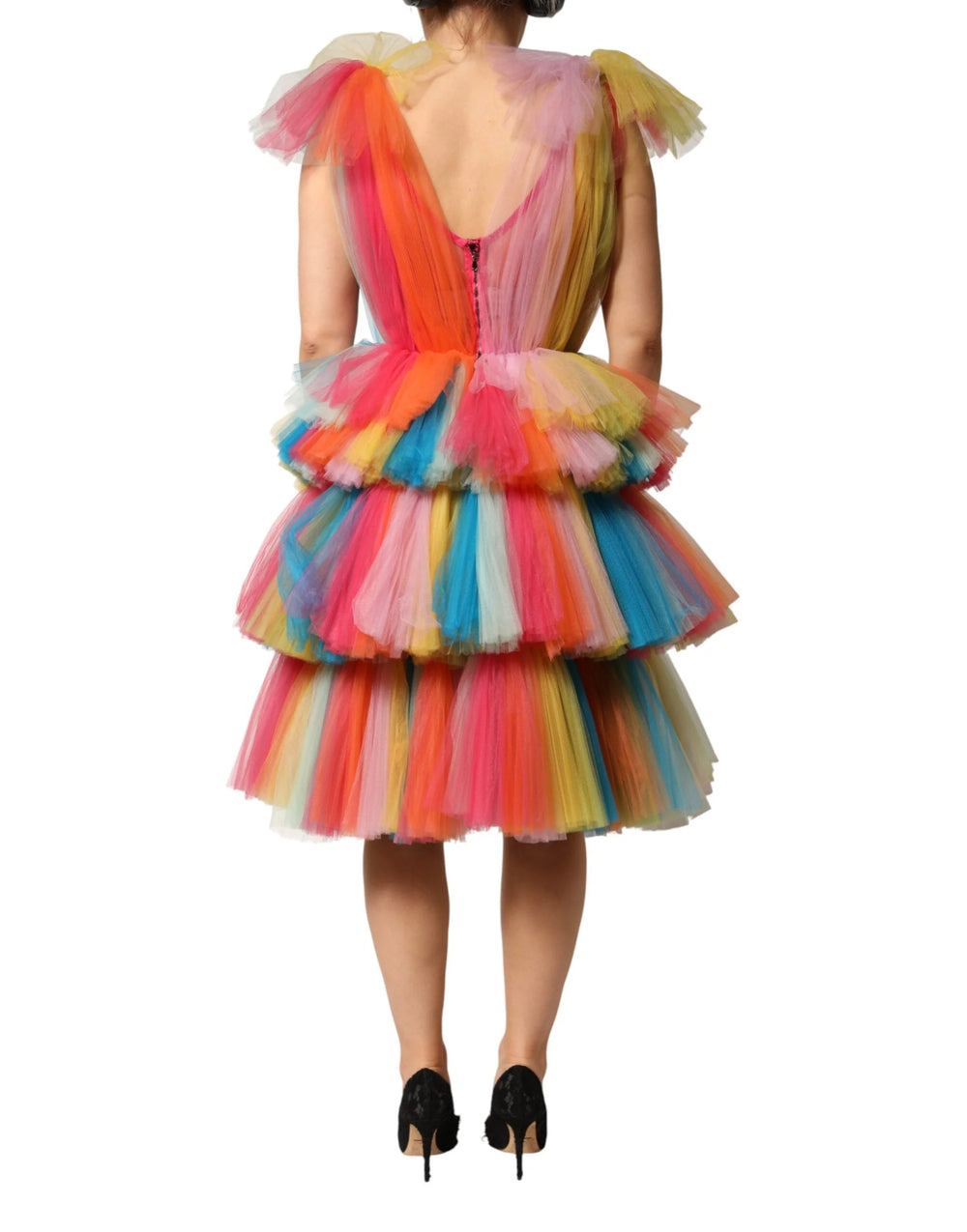 Dolce & Gabbana Multicolor Nylon Tiered Tulle Midi Dress - IT40|S