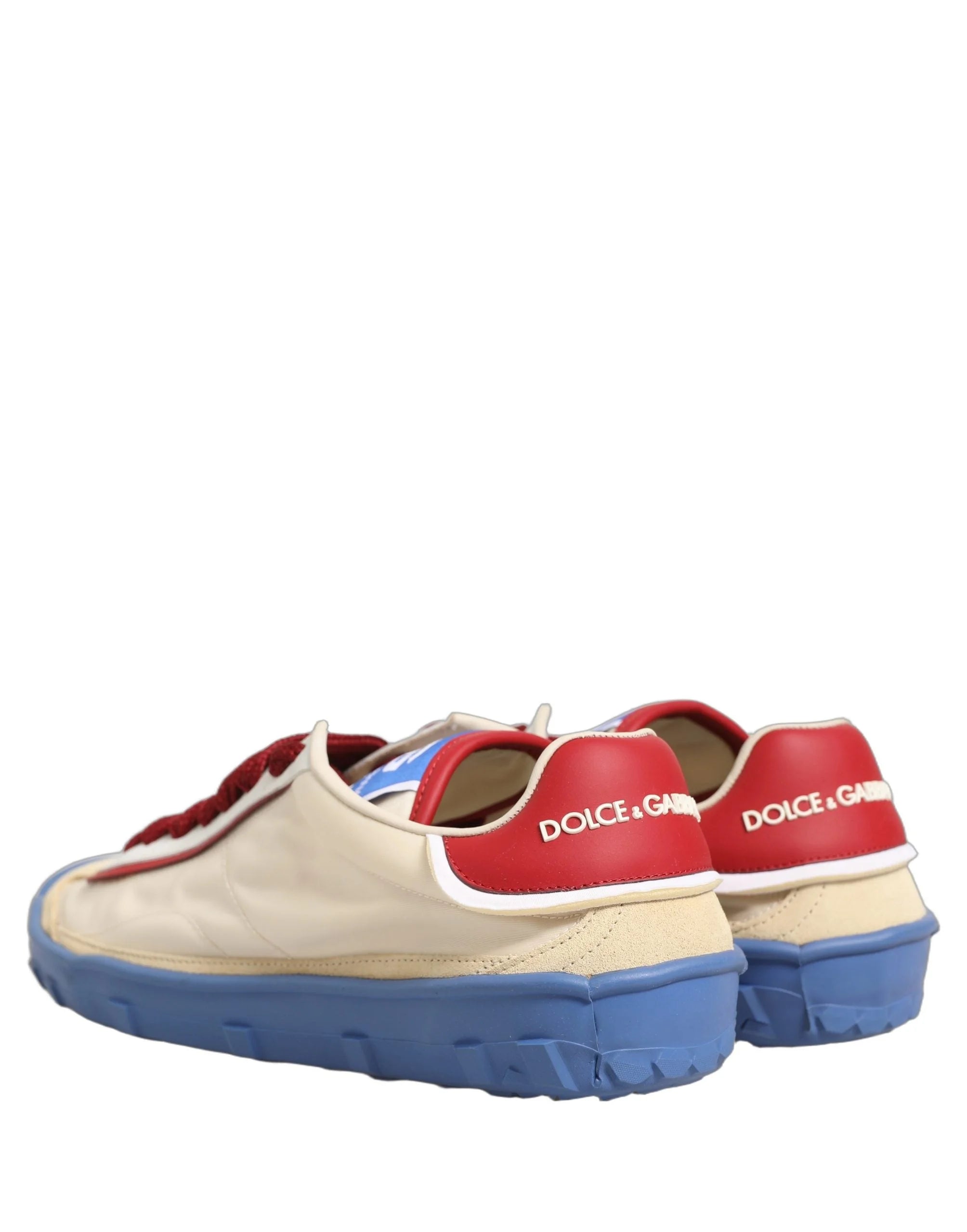 Close-up of the textured toe box and premium stitching on the Dolce & Gabbana multicolor low top runner shoes.
