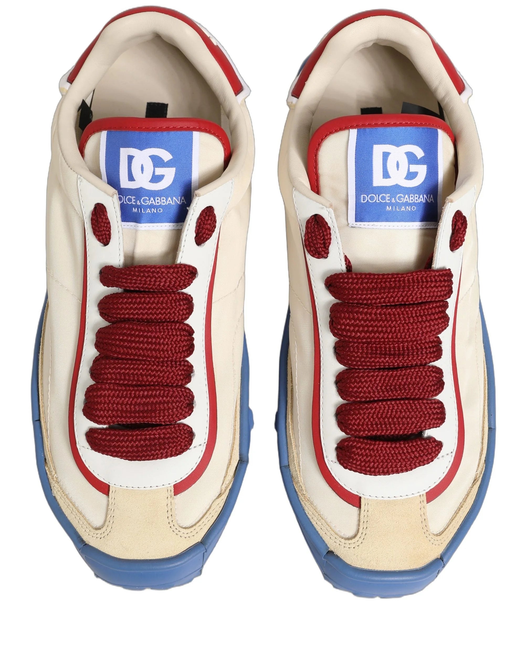 Rear view of the multicolor Dolce & Gabbana lace-up sneakers highlighting the reinforced heel counter and logo detailing.