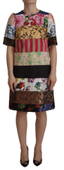 Dolce & Gabbana Multicolor Pachwork Floral Sheath Jaquard Mini Gown Dress - Dresses