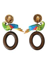 Dolce & Gabbana Multicolor Parrot Wood Brass Crystal Embellished Earrings - Earrings