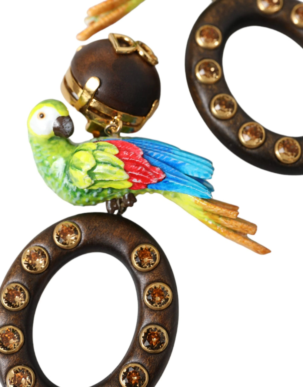 Dolce & Gabbana Multicolor Parrot Wood Brass Crystal Embellished Earrings - Earrings
