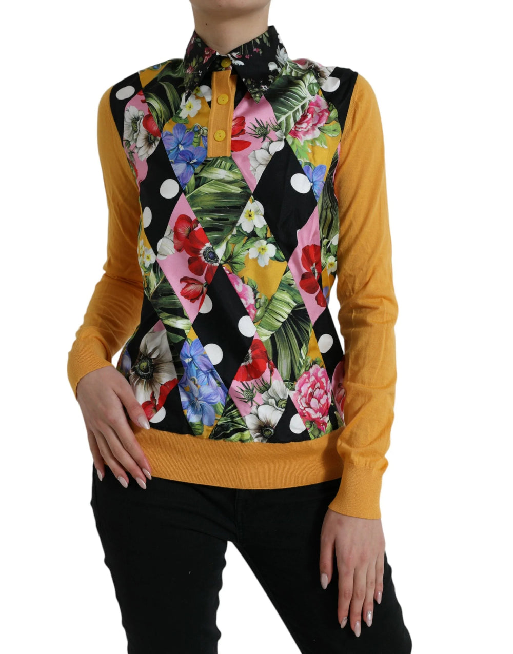 Dolce & Gabbana Multicolor Patchwork Cashmere Henley Sweater - Sweaters