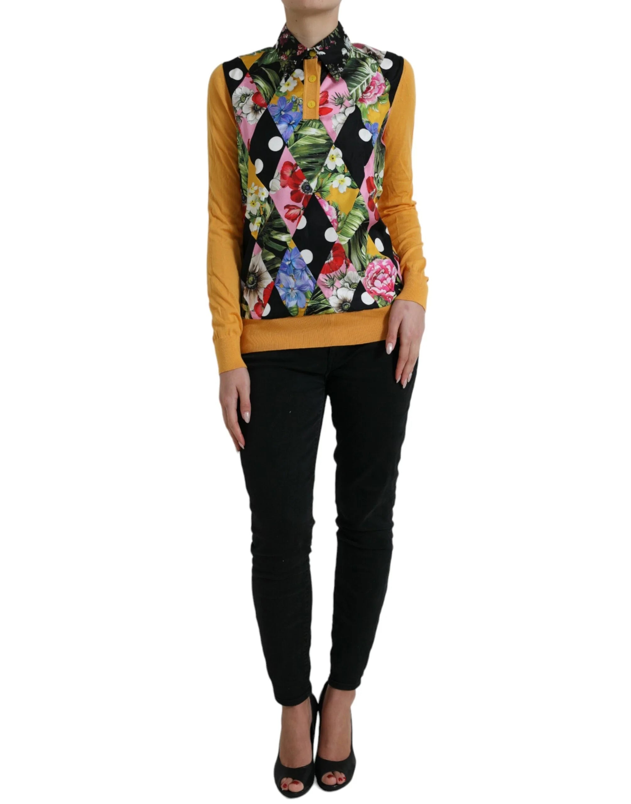 Dolce & Gabbana Multicolor Patchwork Cashmere Henley Sweater - Sweaters
