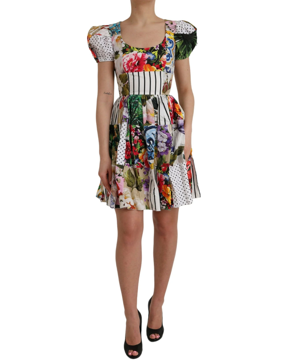Dolce & Gabbana Multicolor Patchwork Cotton Aline Mini Dress - IT38 | XS - Dresses