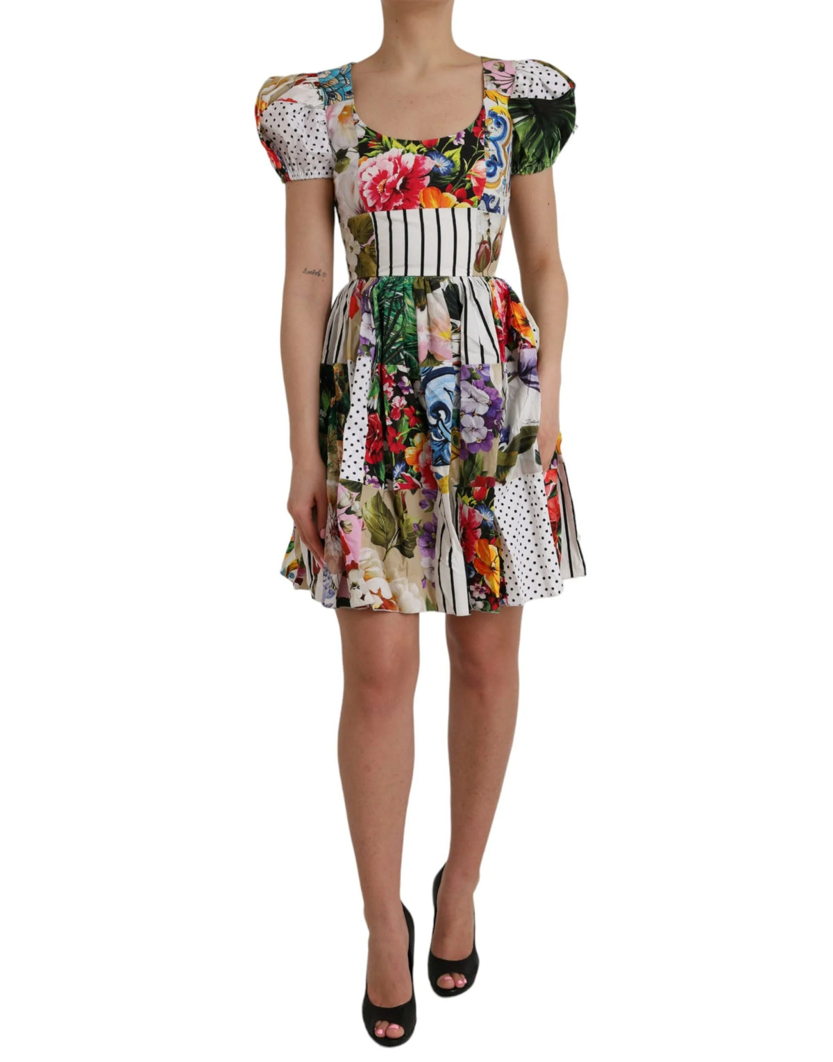 Dolce & Gabbana Multicolor Patchwork Cotton Aline Mini Dress - IT38 | XS - Dresses