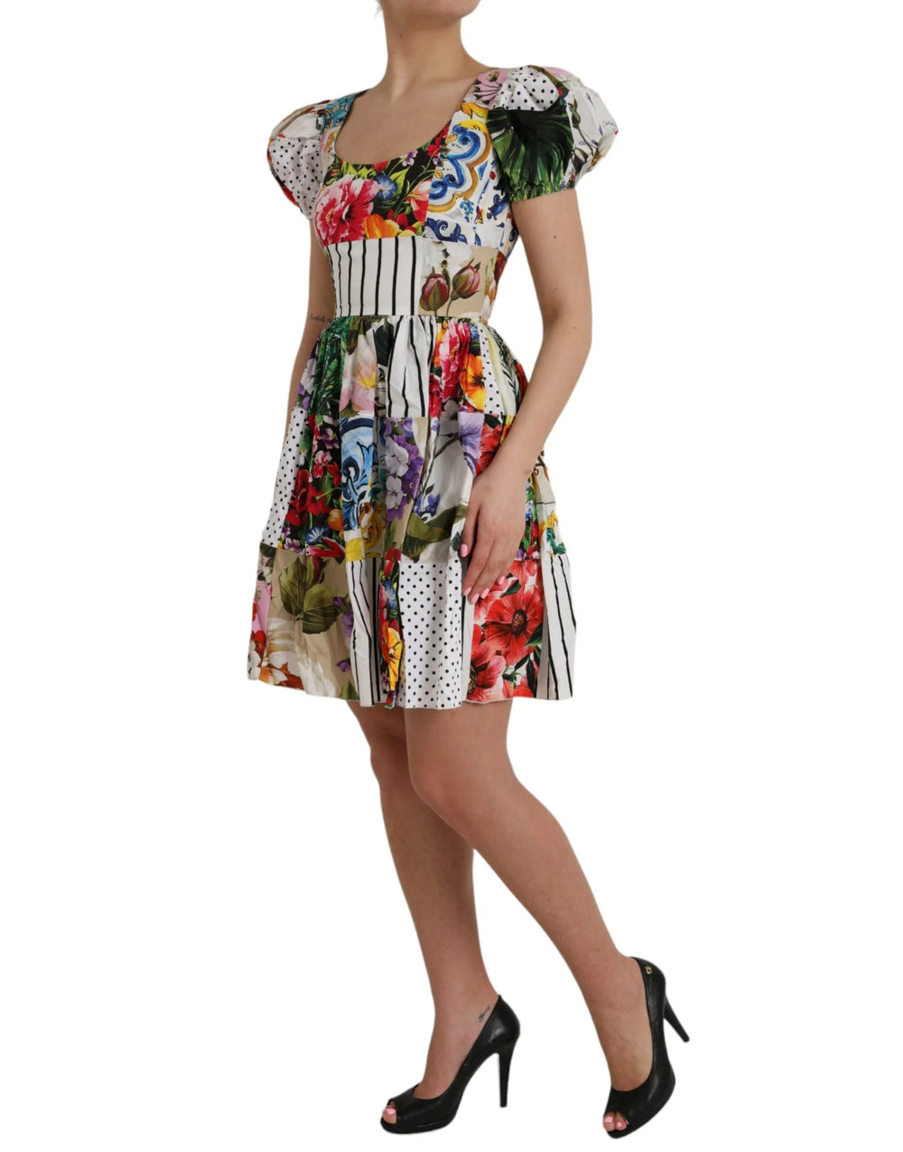 Dolce & Gabbana Multicolor Patchwork Cotton Aline Mini Dress - IT38 | XS - Dresses