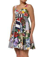 Dolce & Gabbana Multicolor Patchwork Cotton AlineMini Dress - IT36|XXS
