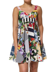 Dolce & Gabbana Multicolor Patchwork Cotton AlineMini Dress - IT36|XXS - Dresses
