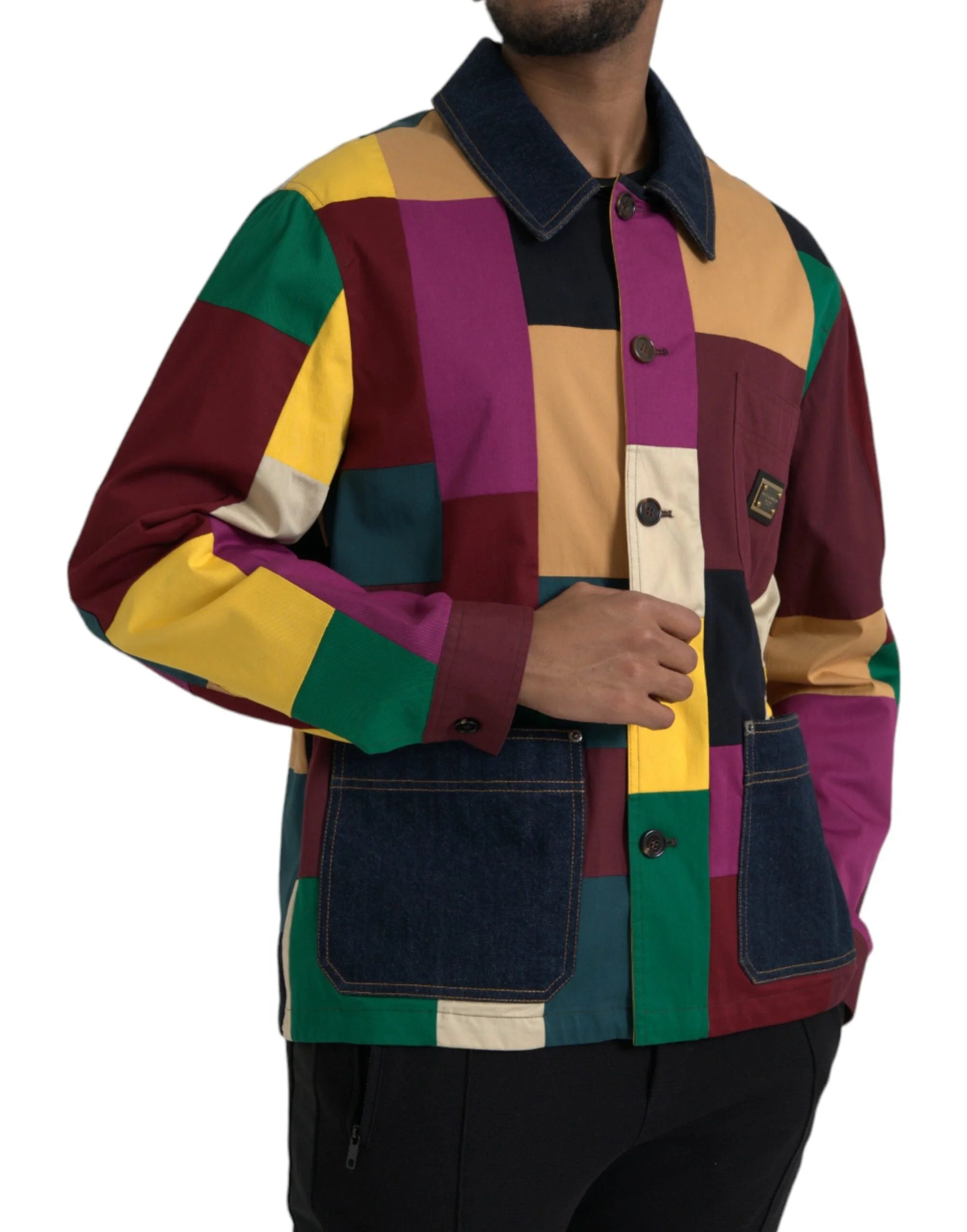 Dolce & Gabbana Multicolor Patchwork Cotton Collared Jacket - IT48 | M - Trucker Jackets
