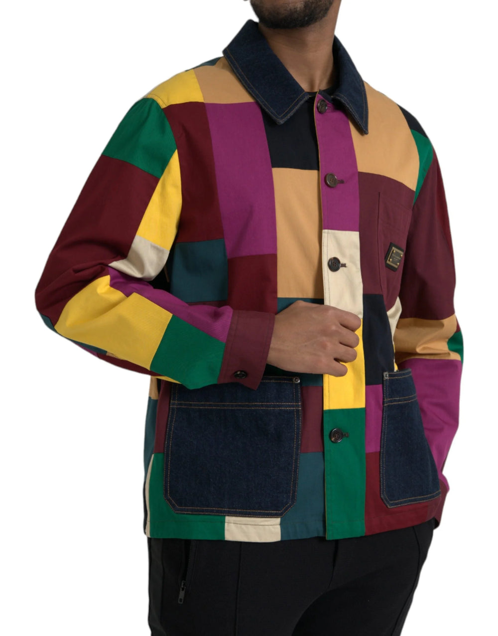 Dolce & Gabbana Multicolor Patchwork Cotton Collared Jacket - IT48 | M - Trucker Jackets