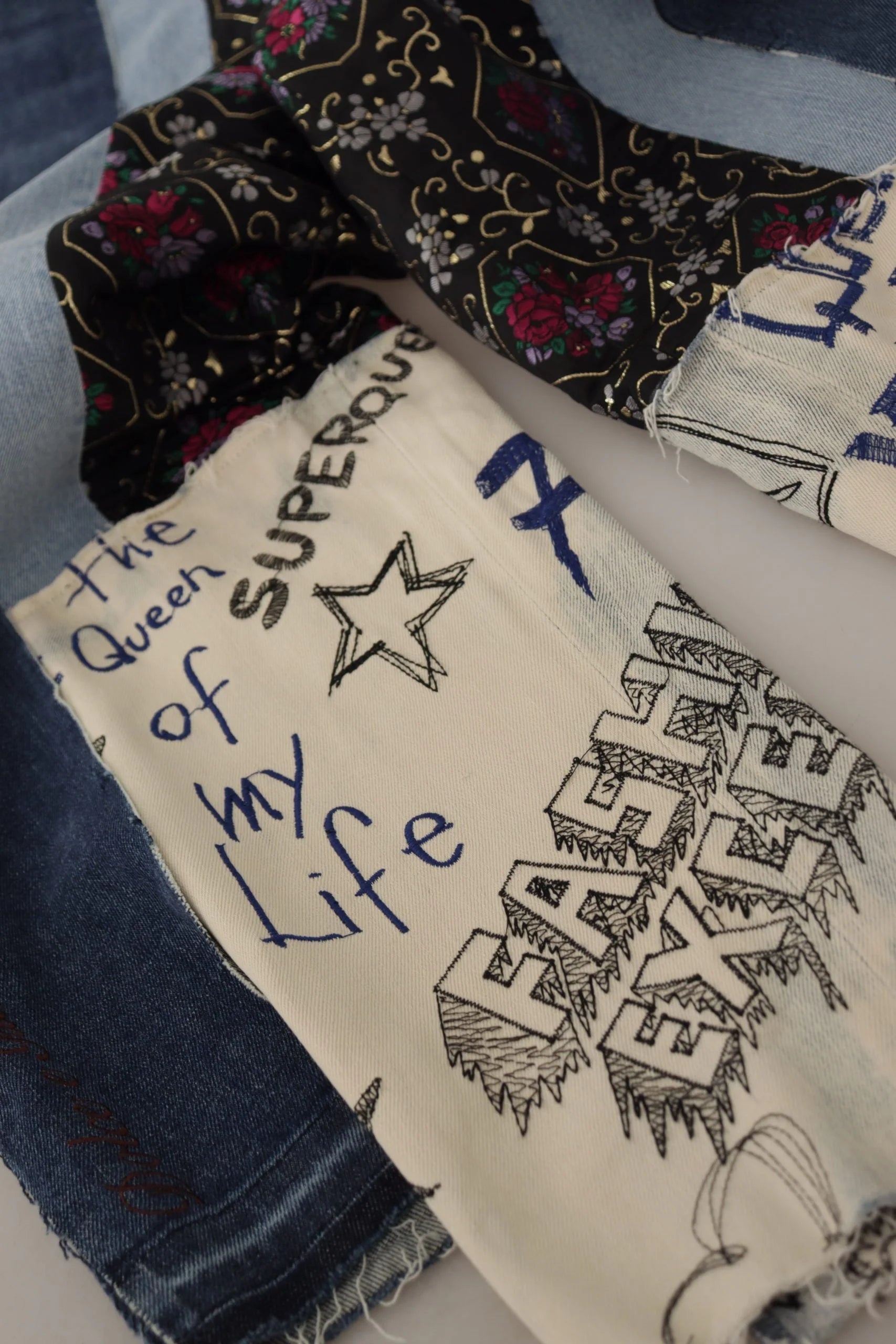 Dolce & Gabbana Multicolor Patchwork DG Fashion Wide Leg Denim Pant - Jeans