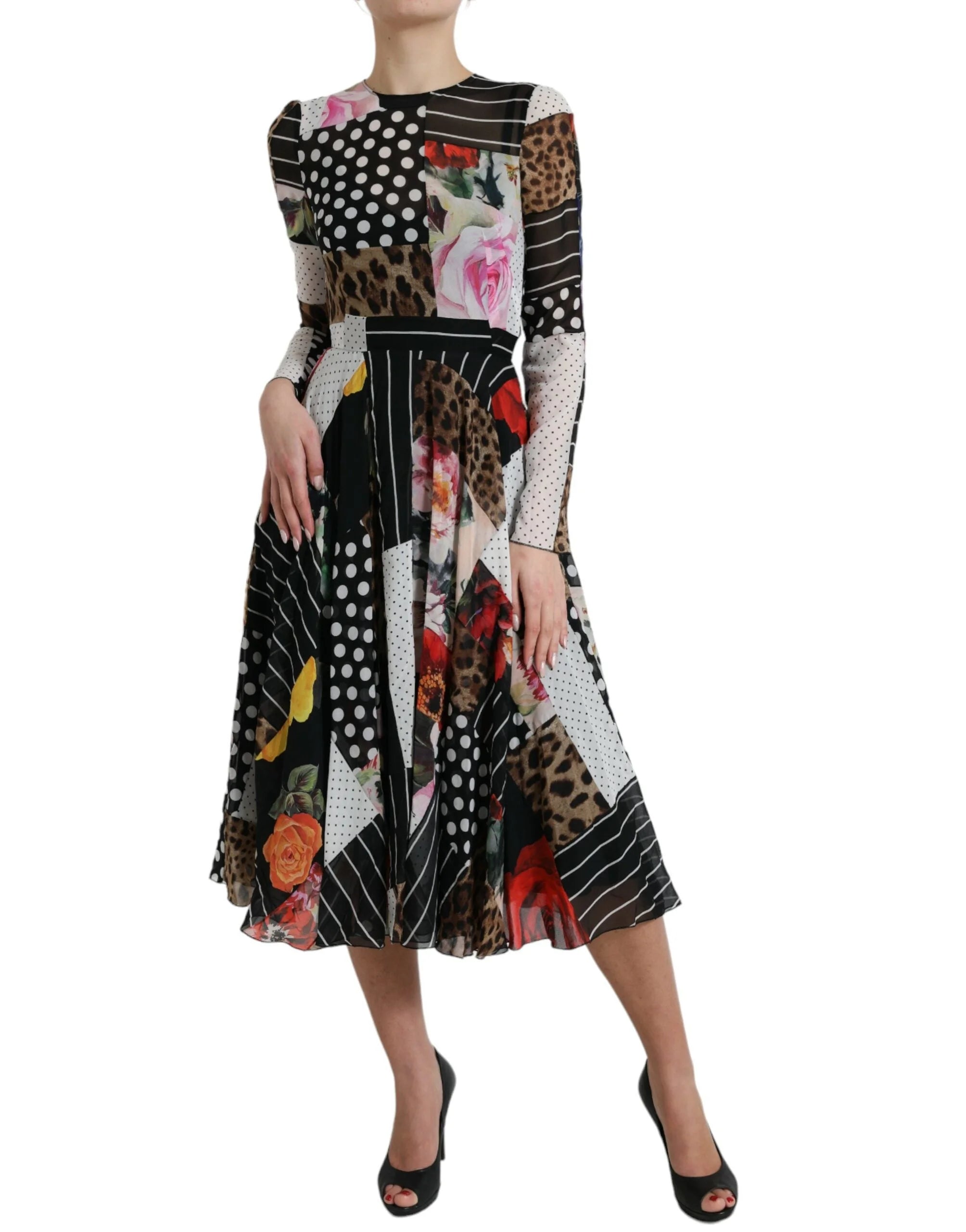 Dolce & Gabbana Multicolor Patchwork Floral Leopard Dress - IT36|XXS - Dresses