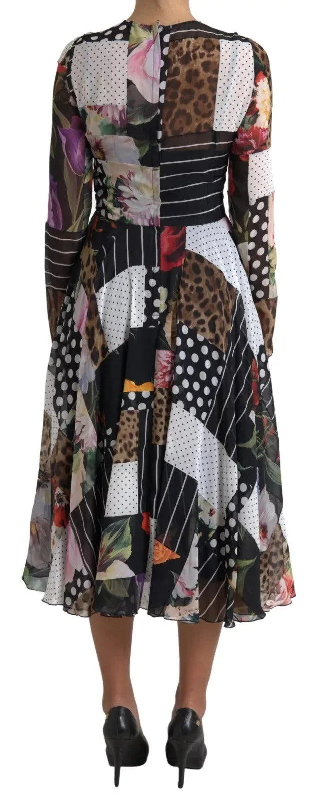 Dolce & Gabbana Multicolor Patchwork Floral Leopard Dress - IT46|XL - Dresses