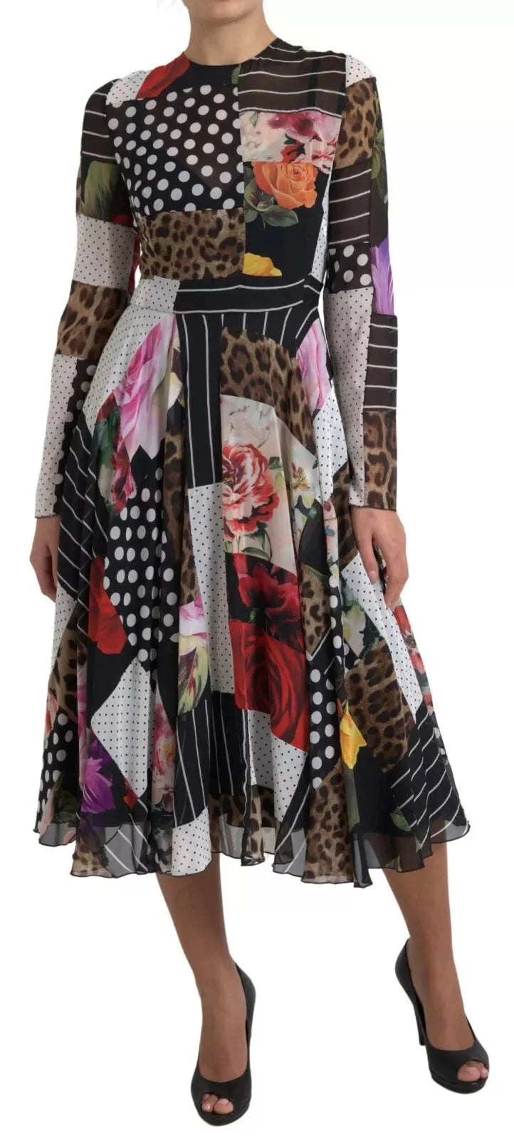Dolce & Gabbana Multicolor Patchwork Floral Leopard Dress - IT46|XL - Dresses