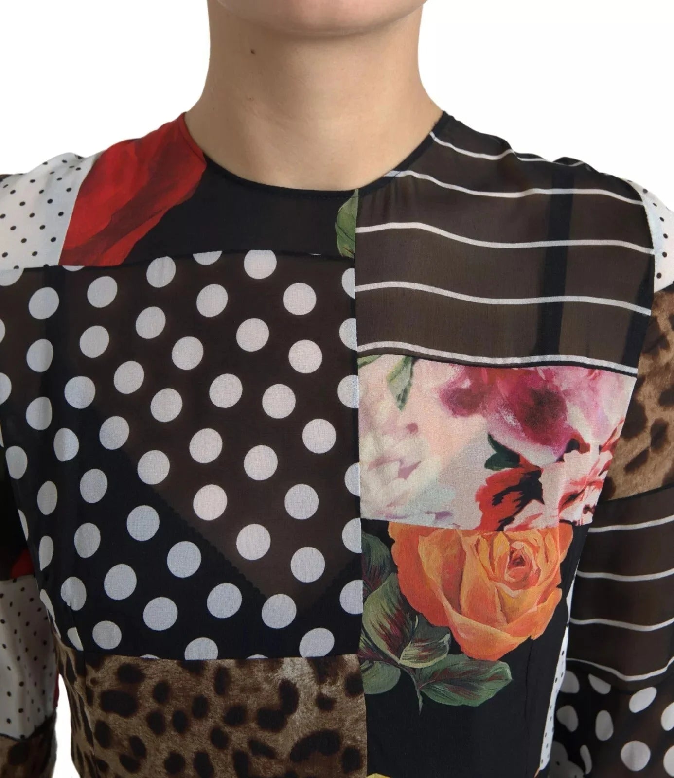 Dolce & Gabbana Multicolor Patchwork Floral Leopard Dress - IT46|XL - Dresses