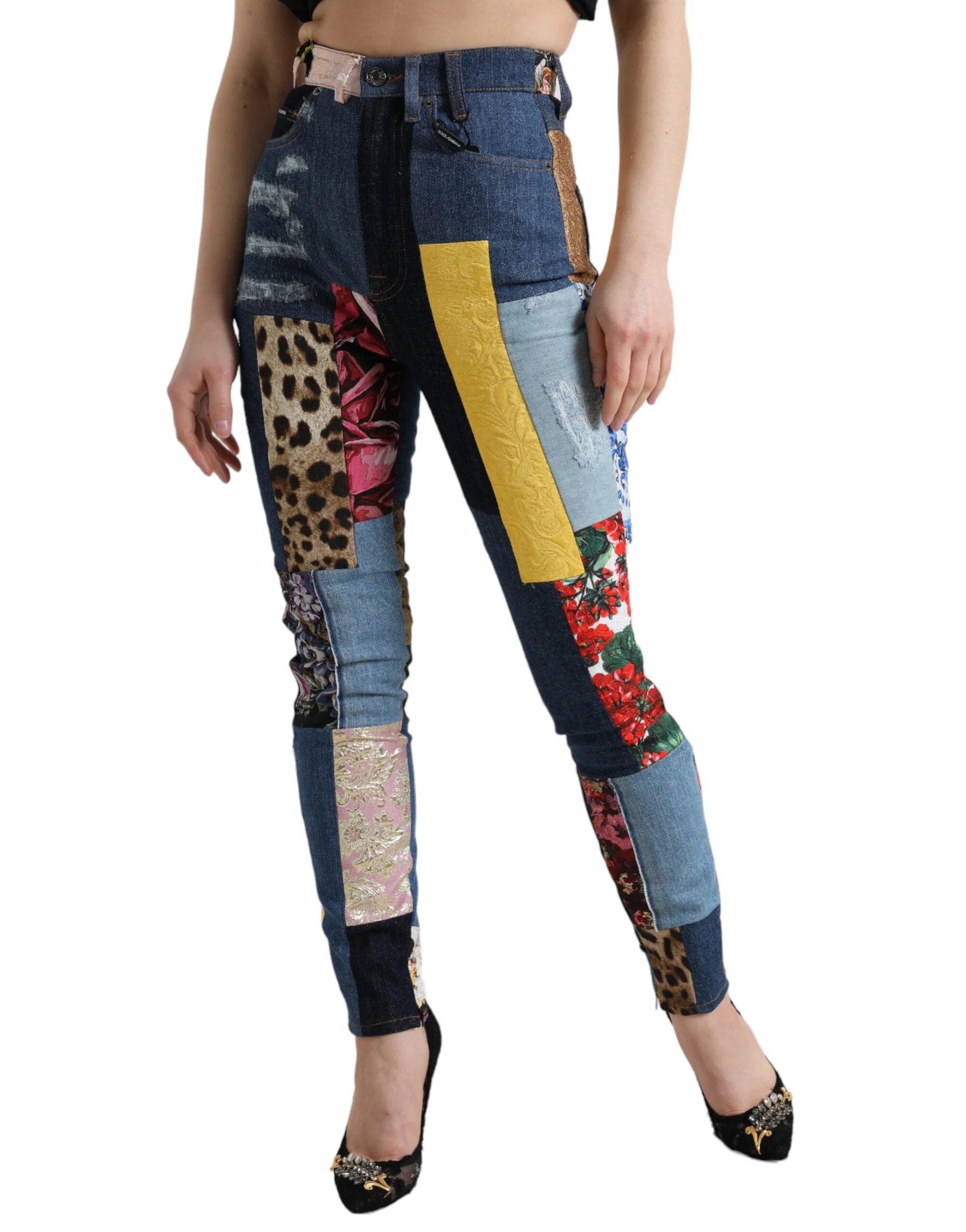 Dolce & Gabbana Multicolor Patchwork GRACE Skinny Denim Jeans - IT38 | XS - Jeans