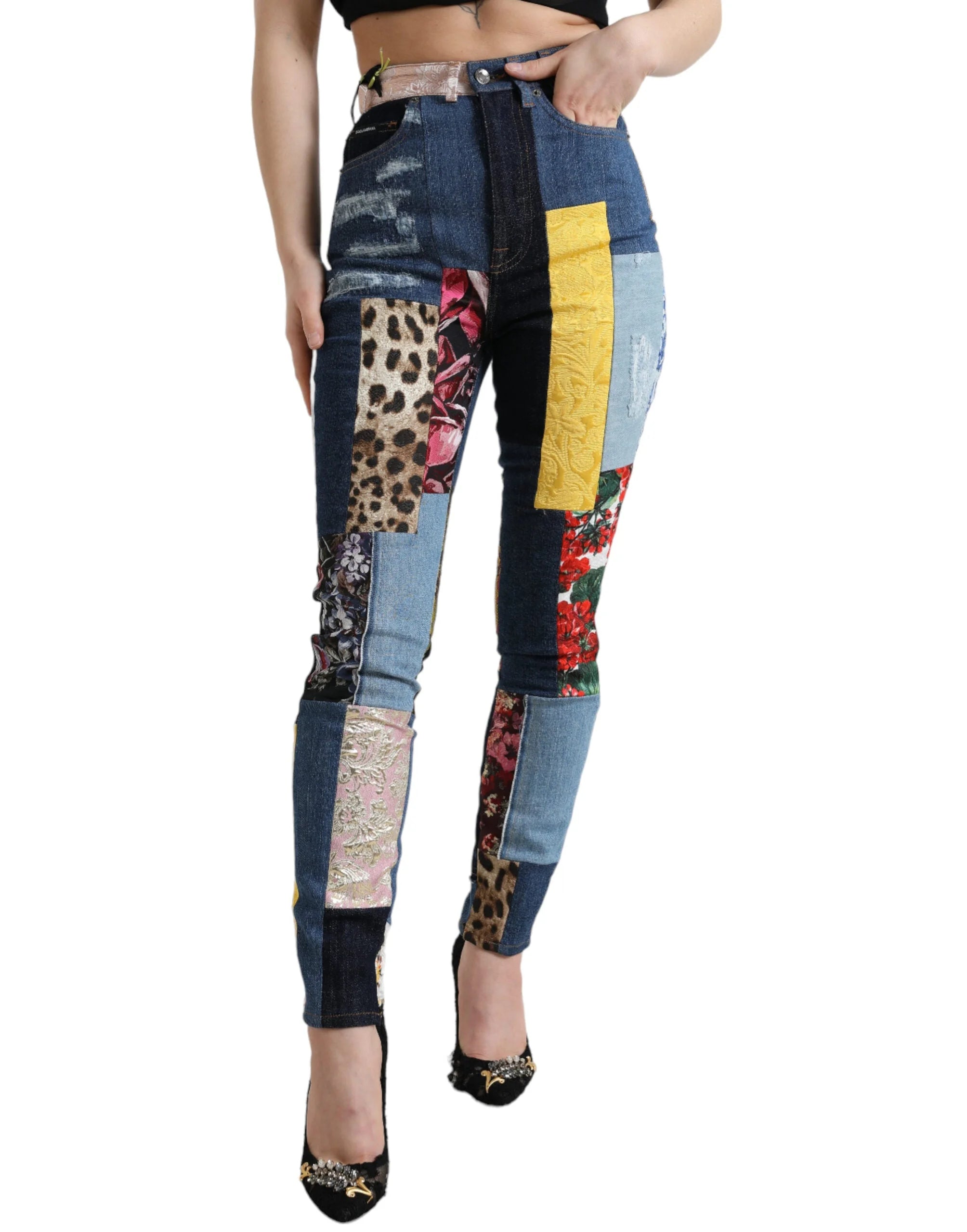 Dolce & Gabbana Multicolor Patchwork GRACE Skinny Denim Jeans - IT38 | XS - Jeans