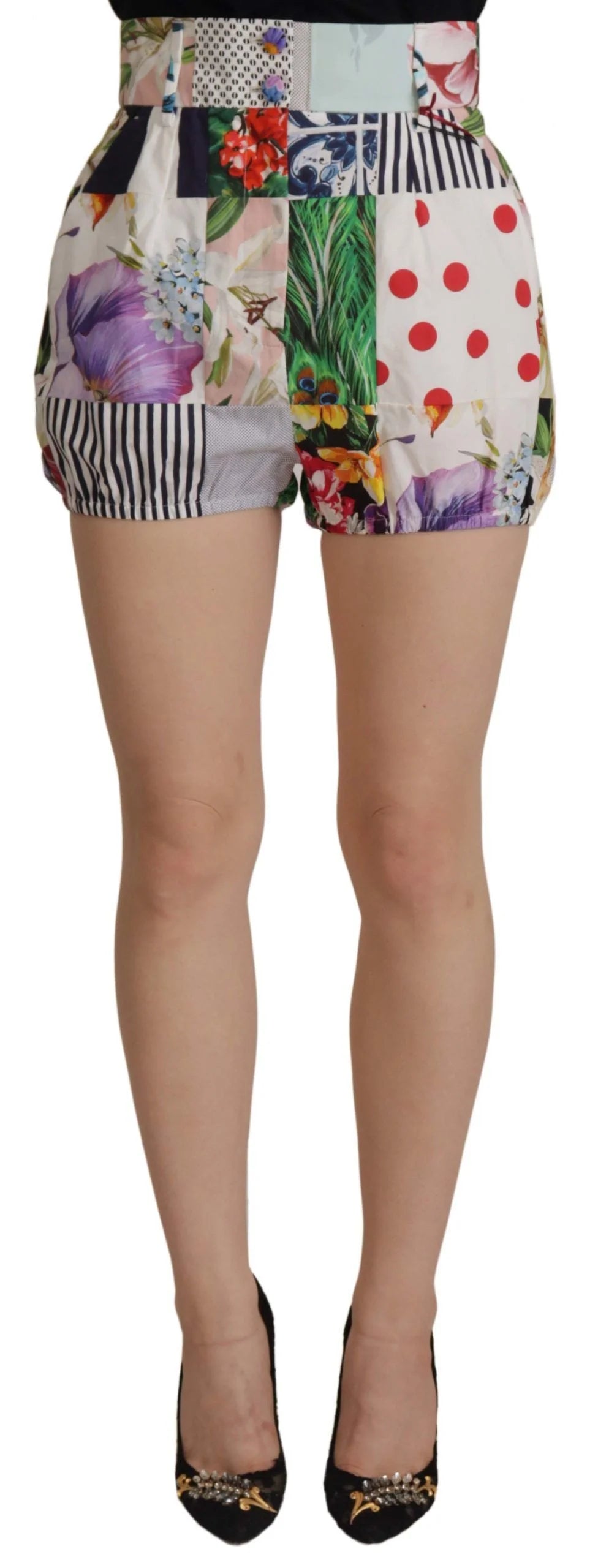 Dolce & Gabbana Multicolor Patchwork High Waist Cotton Shorts - IT40|S - Short Trousers
