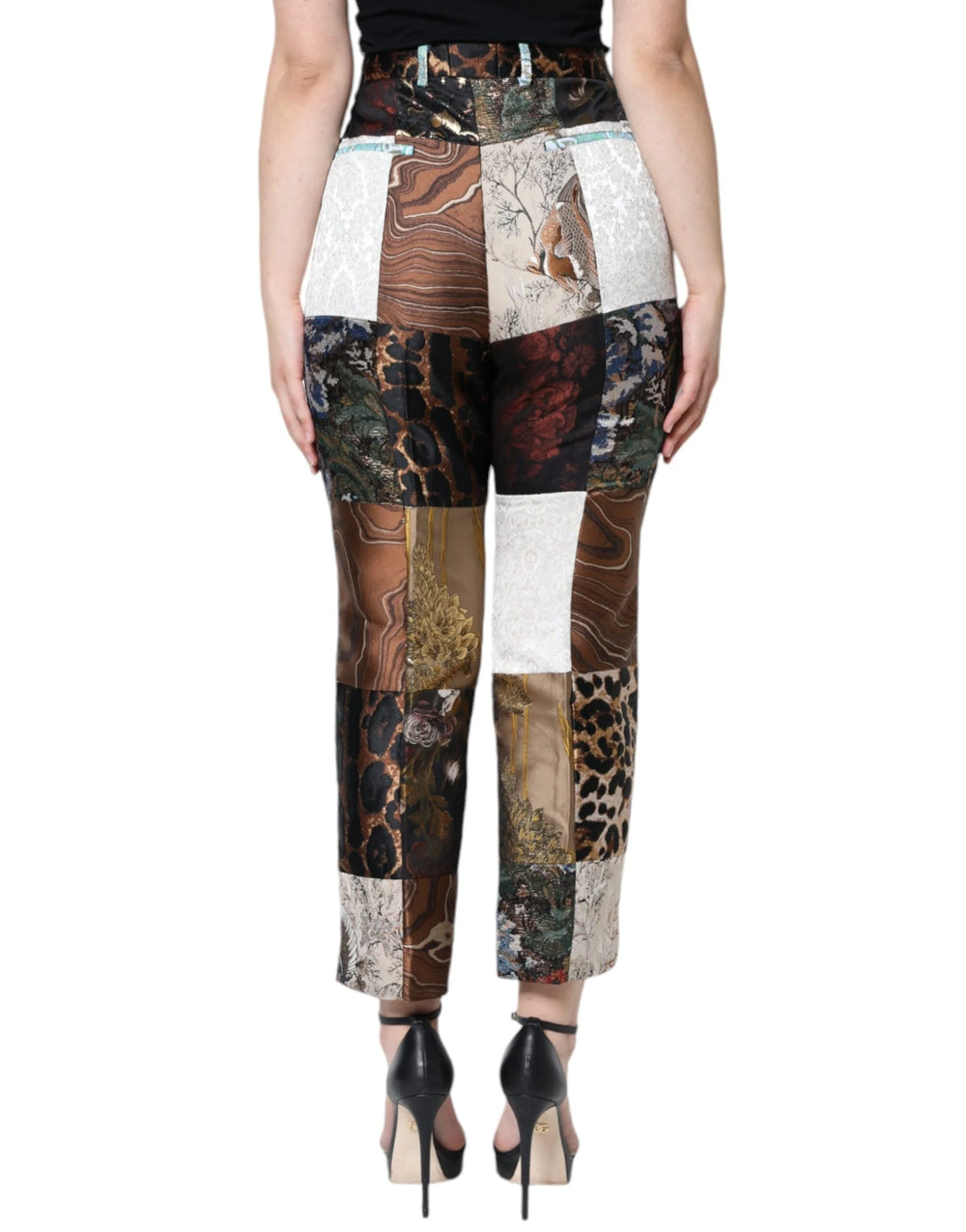 Dolce & Gabbana Multicolor Patchwork Jacquard High Waist Pants - Trousers