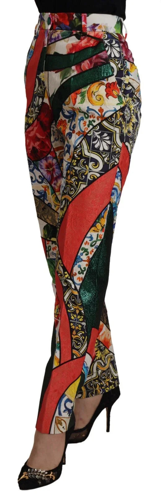 Dolce & Gabbana Multicolor Patchwork Jacquard High Waist Pants - Trousers