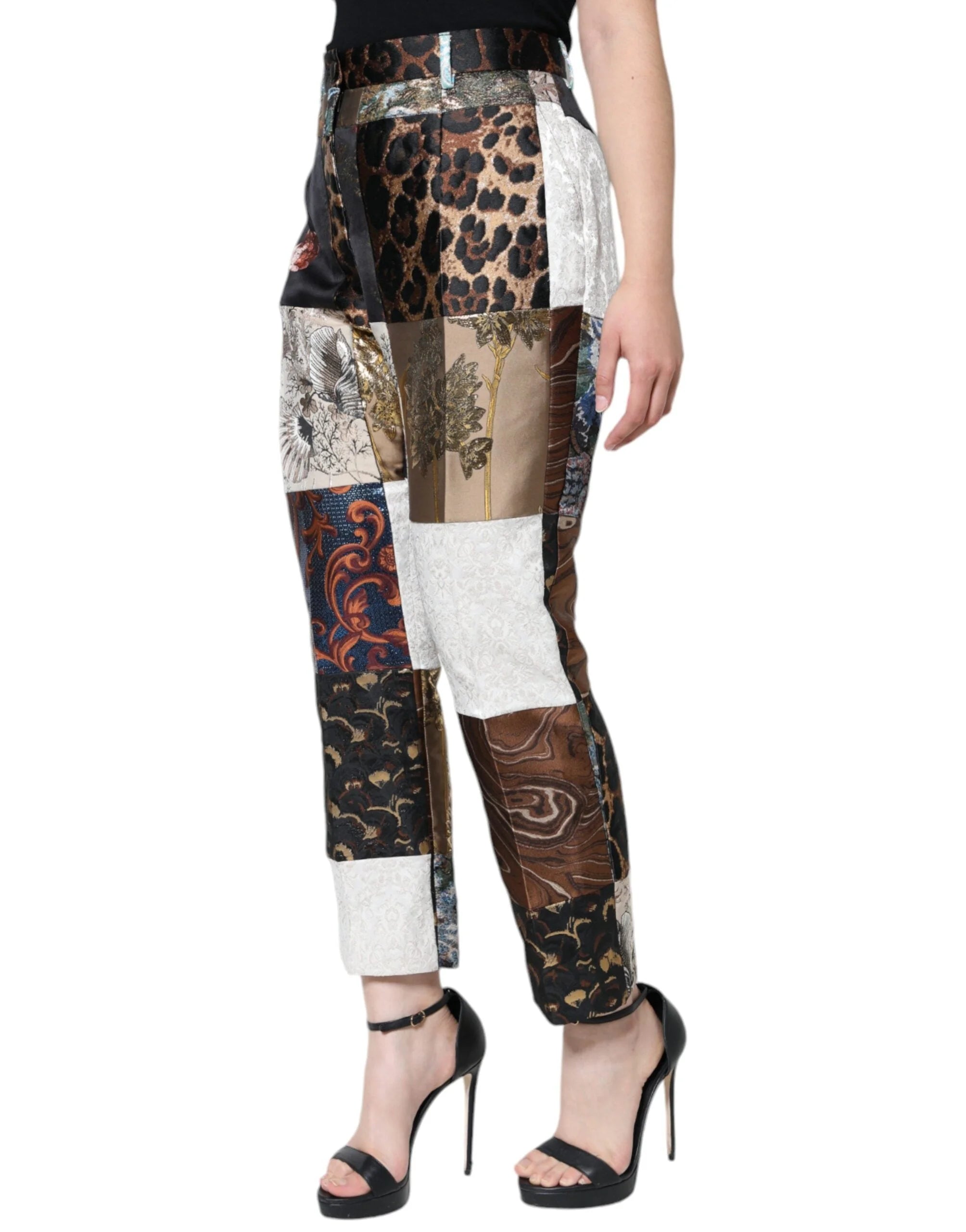 Dolce & Gabbana Multicolor Patchwork Jacquard High Waist Pants - Trousers