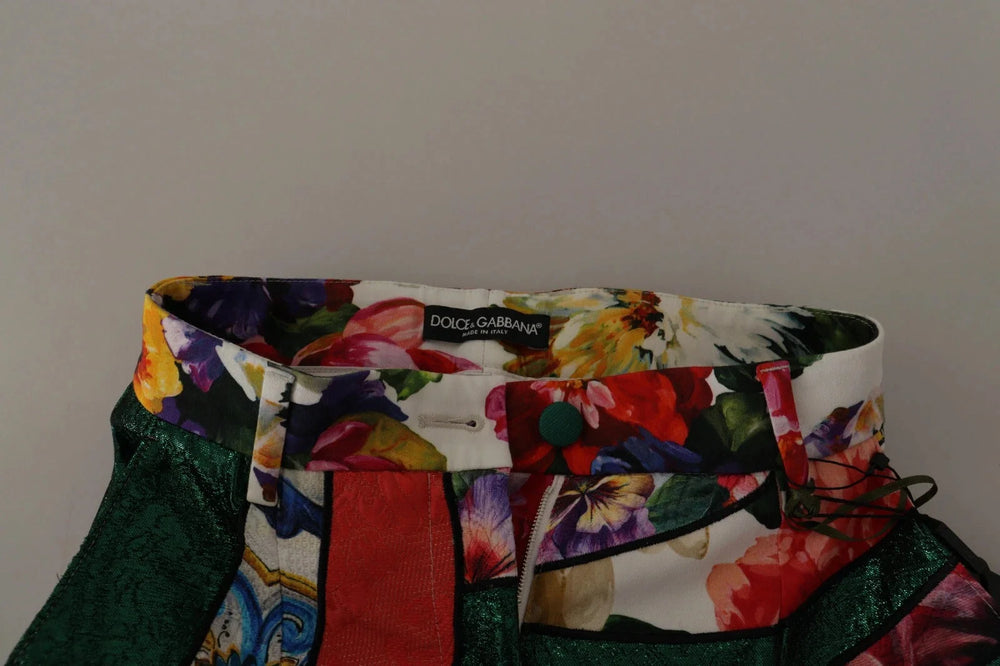 Dolce & Gabbana Multicolor Patchwork Jacquard High Waist Pants - Trousers