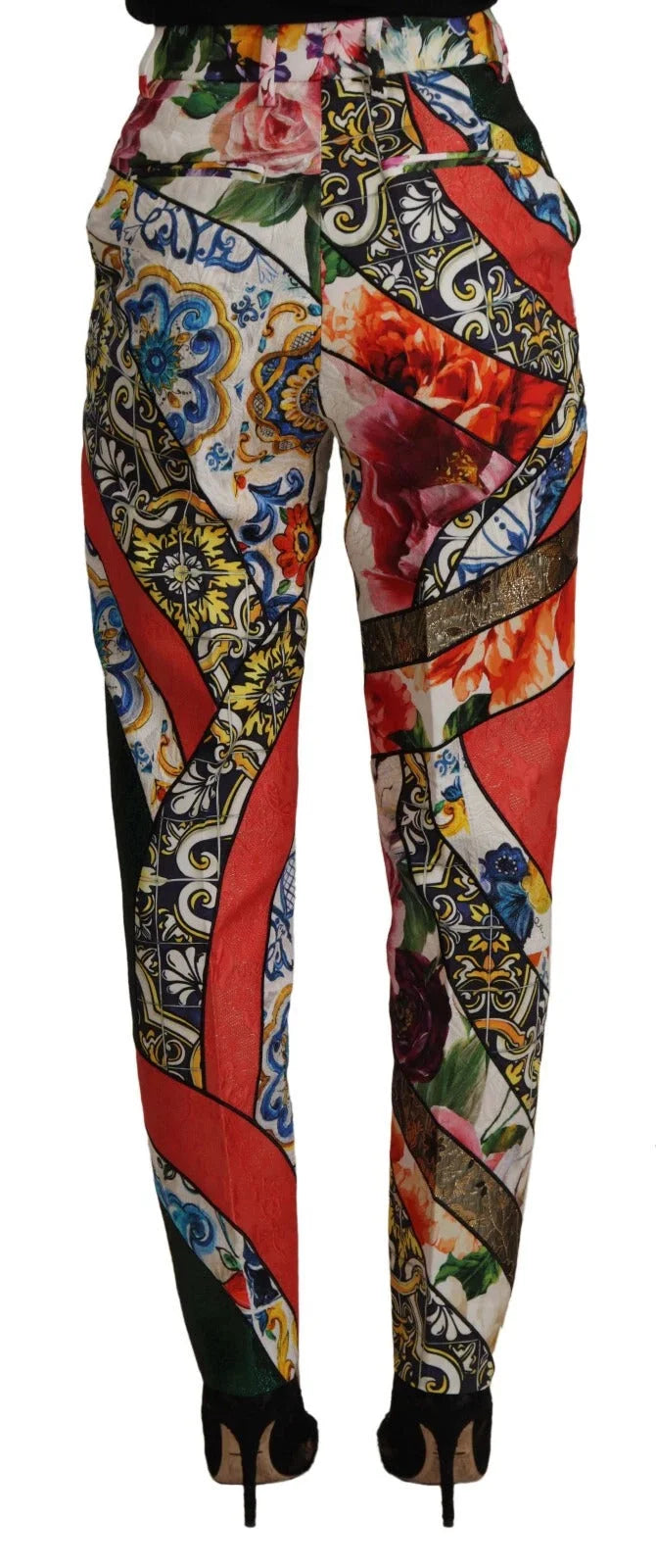 Dolce & Gabbana Multicolor Patchwork Jacquard High Waist Pants - Trousers
